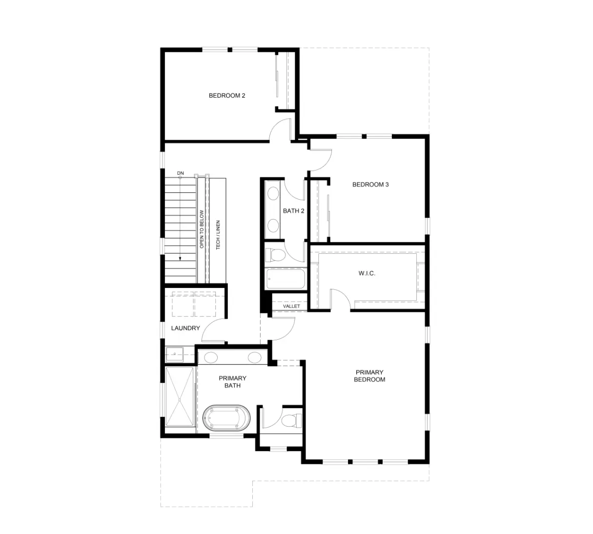 Second floor of the 1A Floor Plan of Enclave at Walnut Boulevard in Walnut Creek designed and built by boutique homebuilders, Haven Development