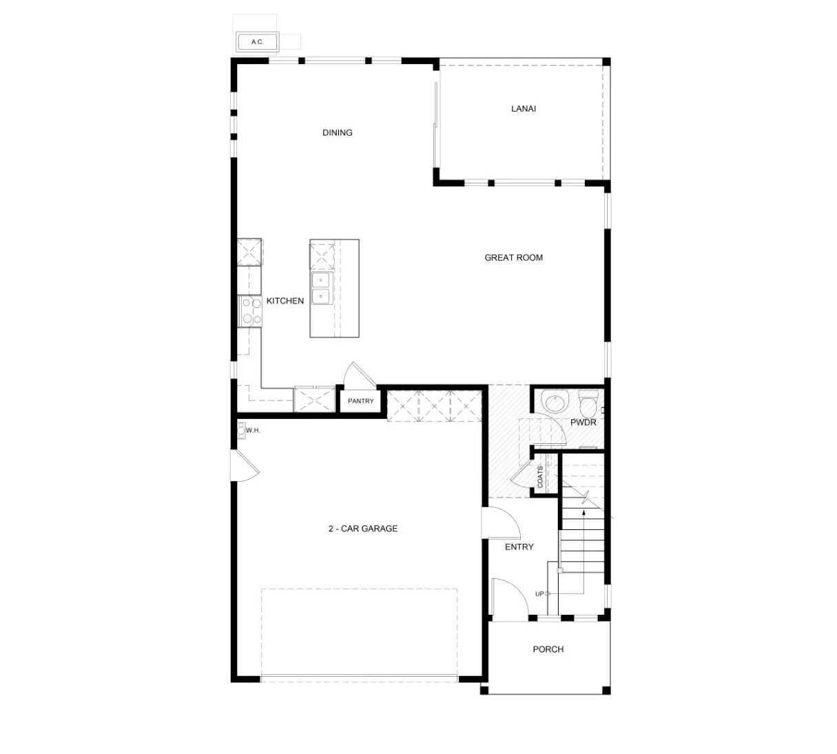 First floor of the 2A Floor Plan of Enclave at Walnut Boulevard in Walnut Creek designed and built by boutique homebuilders, Haven Development