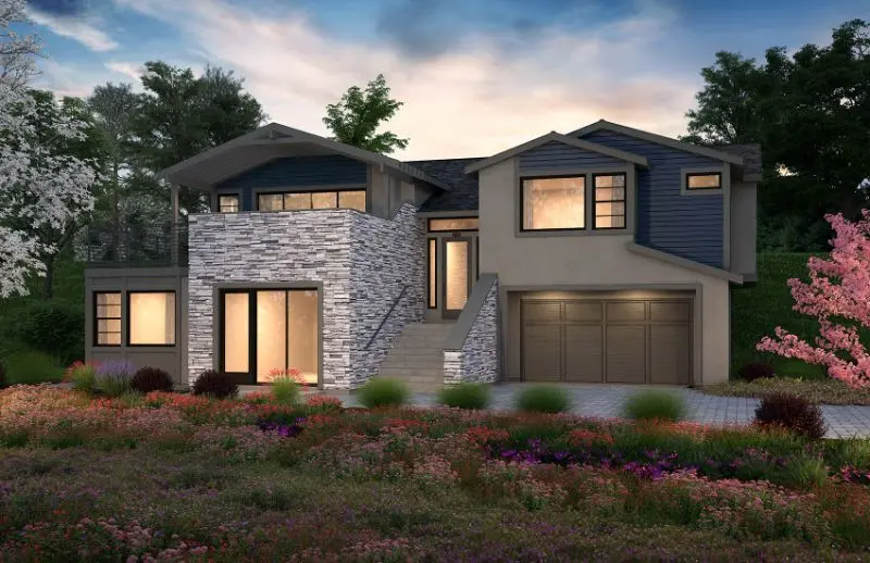 Discover the floor plans for Plan 1, with only 6 homesites available, featuring Single-Family Homes ranging from 3,081 to 3,215 Sq. Ft. These residences span 2 floors with a 2-car garage, offering 4 beds and 4 baths. This rendering is for Plan 1B. Secure your haven today.