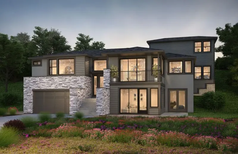 Artistic rendering of Plan 3A, showcasing 3,688 Sq. Ft. Single-Family Homes by Haven Development. With only four available, this three-story residence features a 2-car garage, 3-4 beds plus flex space, and 4 baths plus an optional half bath. Discover your dream home today.