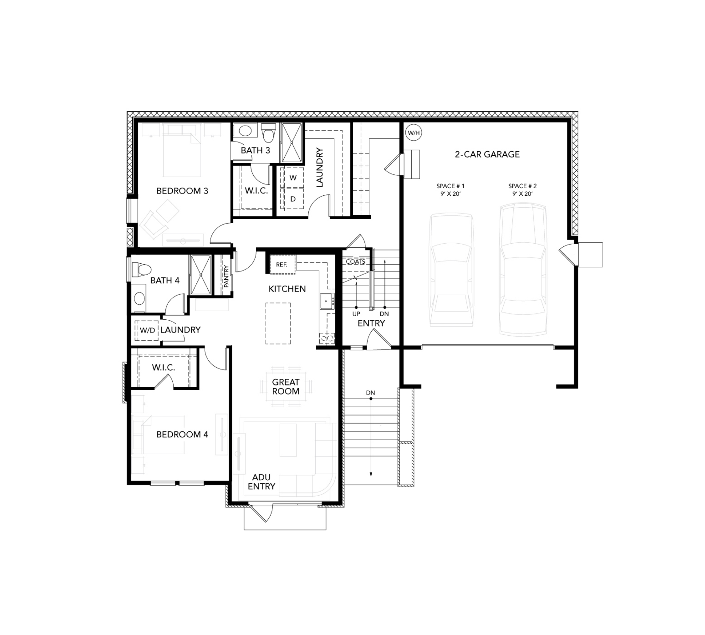 Haven Development's first floor Plan for elevation 1A of the Legacy at Lucas Valley new home development in Marin County, CA