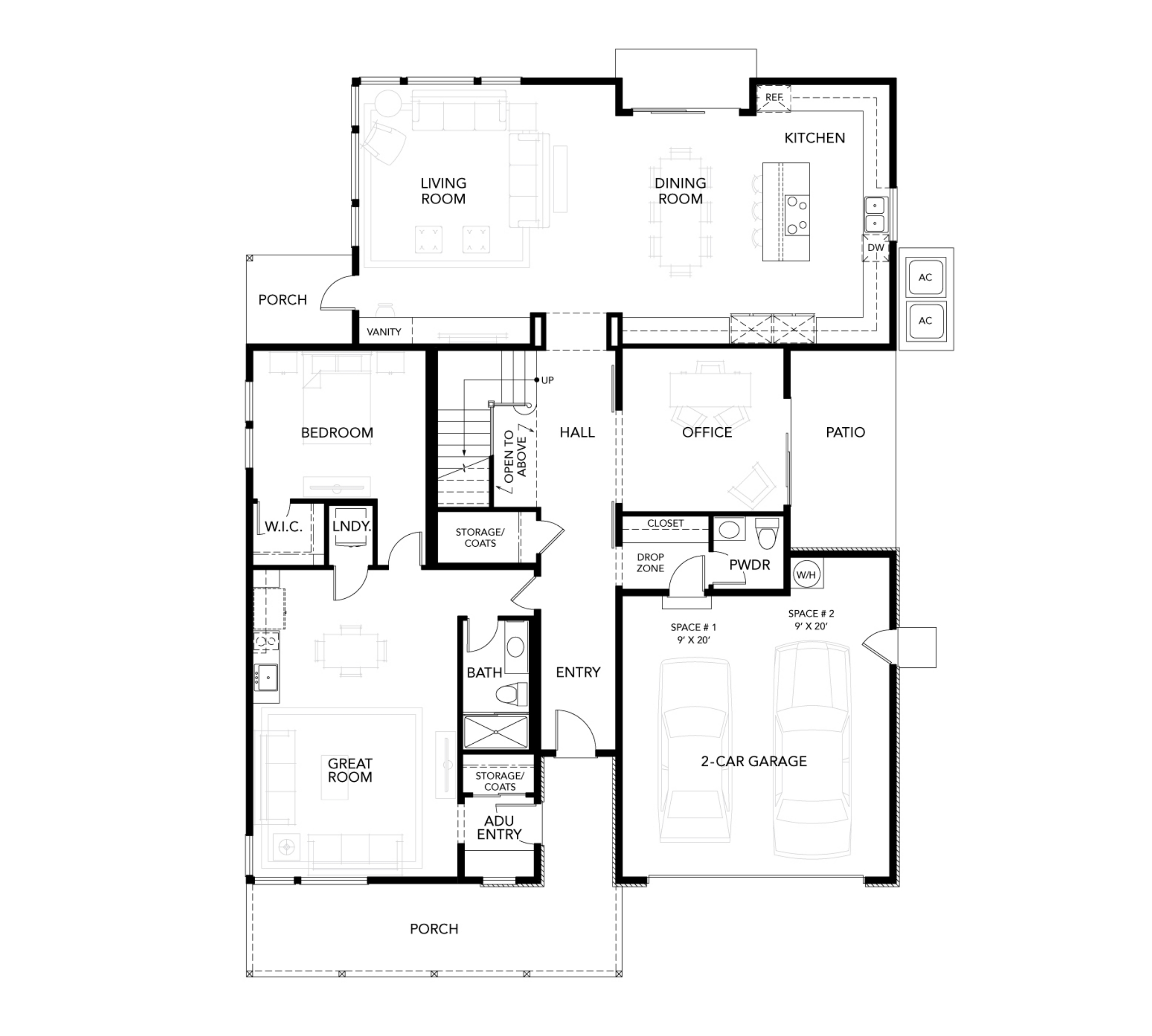 Haven Development's first floor Plan for elevation 4A of the Legacy at Lucas Valley new home development in Marin County, CA