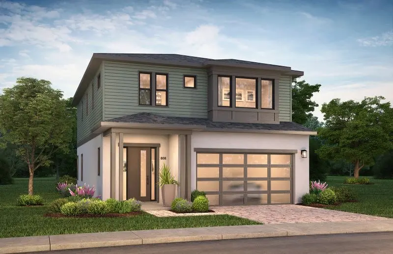 This exterior rendering of Plan 1A, Bay Area - is a two story, single-family home in Enclave at Walnut Boulevard in Walnut Creek offering 2,121 - 2,146 sq. ft. , 3 beds, 2.5 baths, and a 2 car garage. There are only six homesites available with Plan 1. Contact us to find your Haven.