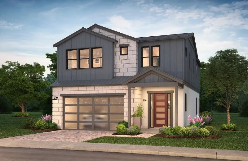 This exterior rendering of Plan 1b - Farm House, is a two story, single-family home in Enclave at Walnut Boulevard in Walnut Creek offering 2,121 - 2,146 sq. ft. , 3 beds, 2.5 baths, and a 2 car garage. There are only six homesites available for Plan 1. Contact us to find your Haven.